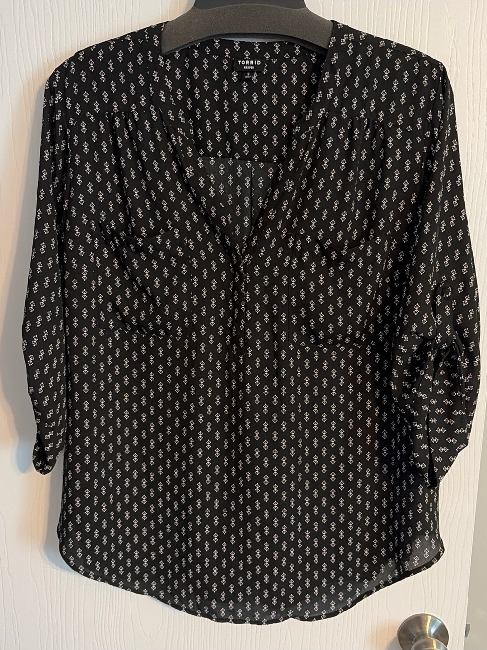 torrid Black Geometric Print Split-Neck Blouse
